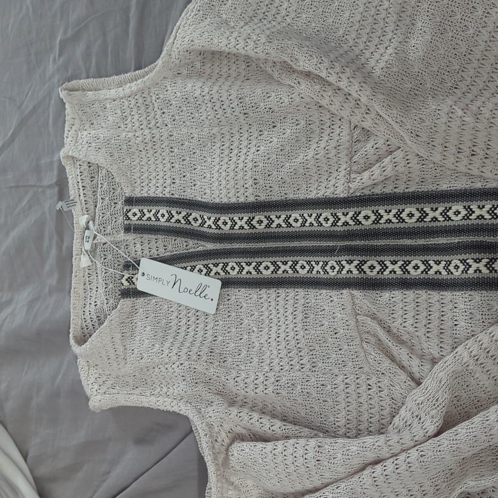 Simply Noelle Cream Off-the-Shoulder Sweater with Black Accents